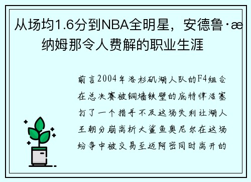 从场均1.6分到NBA全明星，安德鲁·拜纳姆那令人费解的职业生涯